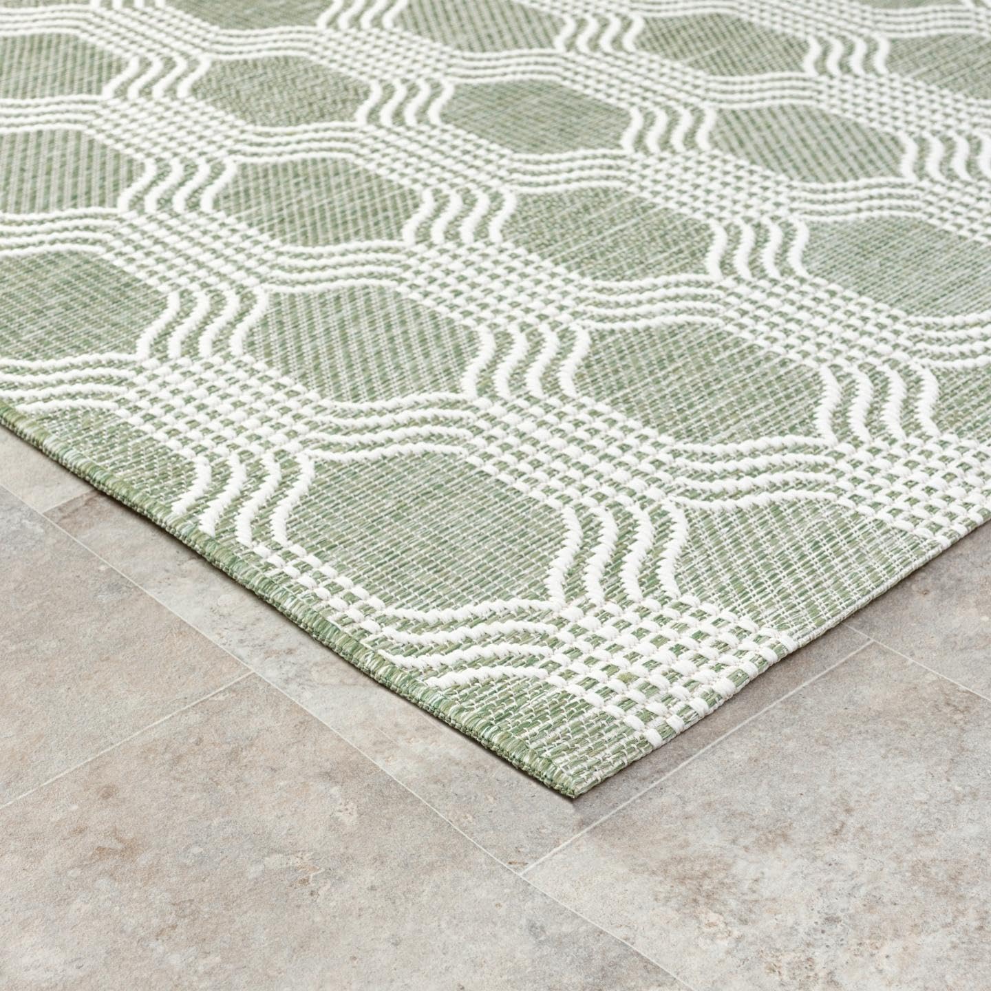 LUXE WEAVERS Moroccan Geometric Trellis Green 5x7 Area Rug, Outdoor Low Pile Carpet