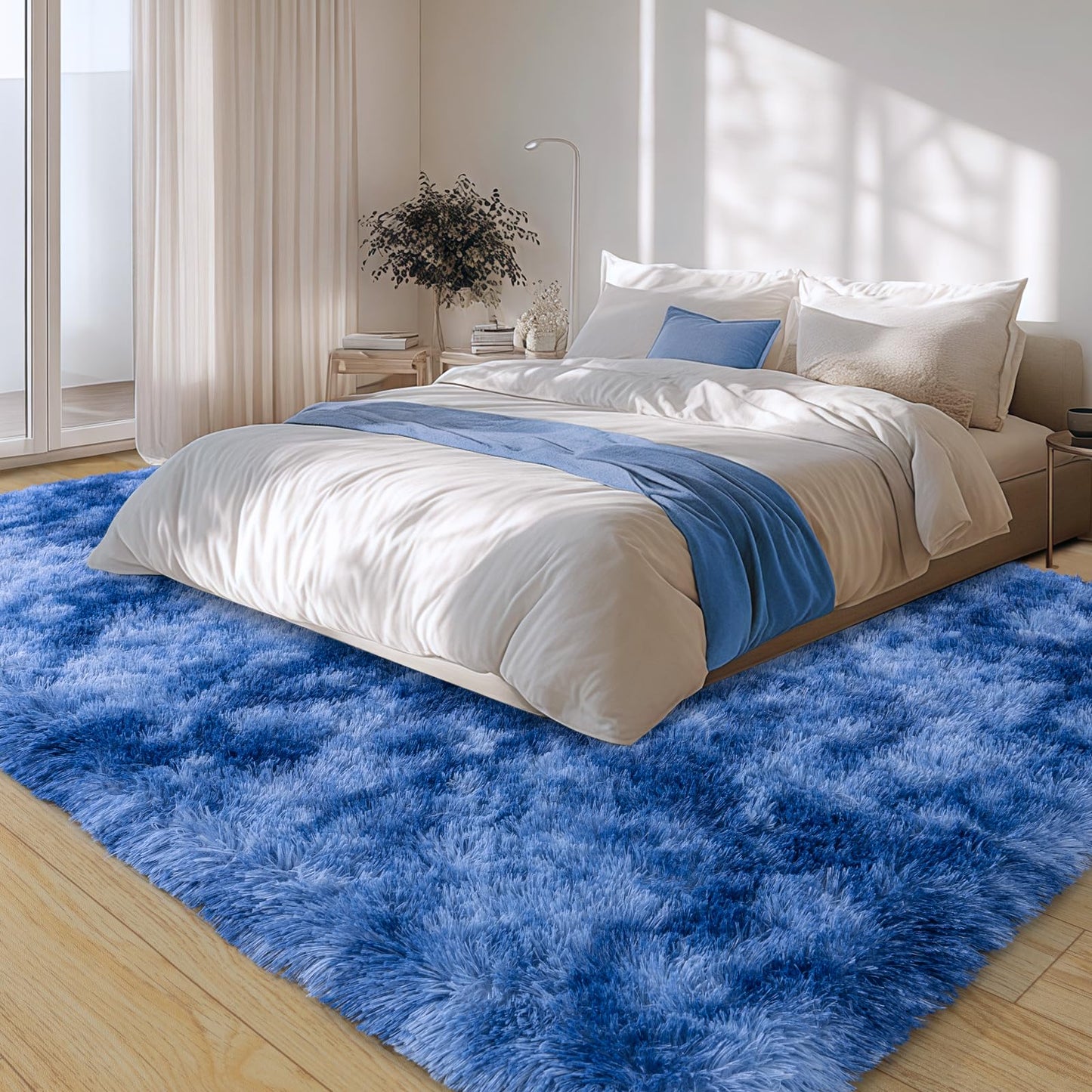plumlik 8x10 Large Area Rugs for Living Room, Tie-Dyed Blue Fluffy Shag Rug for Bedroom and Nursery, Soft and Comfy, Big Carpet for Kids, Girls, Boys Room Dorm Home Decor Aesthetic, Upgrade Non Slip