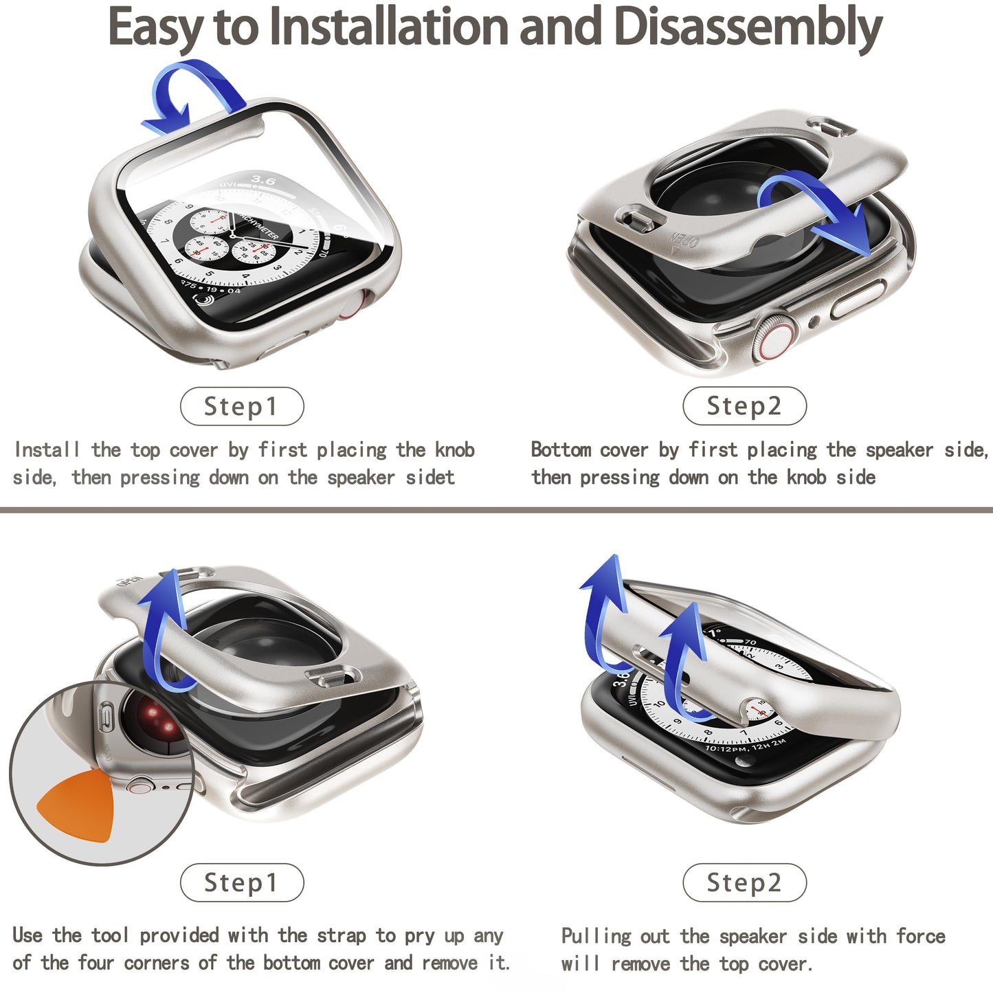 Zumyzu 2 in 1 Waterproof Case Compatible with Apple Watch 40mm Series 6/5/4/SE with Tempered Glass Screen Protector, Full Coverage Bumper Cover for iWatch Case 40mm Starlight