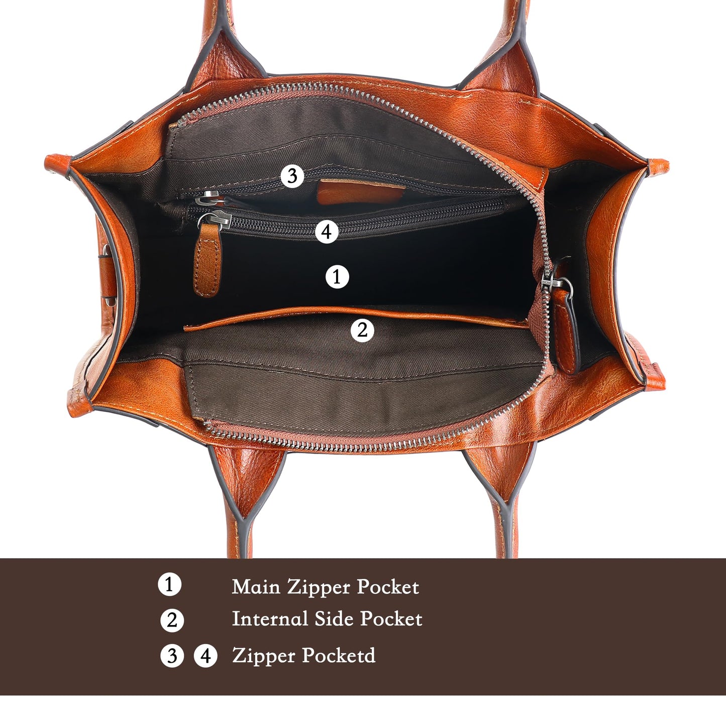 4YRBAGS Genuine Leather Crossbody Bag for Women - Vintage Large Capacity Shoulder Bag with Removable Adjustable Strap, Multi-Pocket Zipper Crossbody Purse for Daily Commute Travel Gifting (Brown)