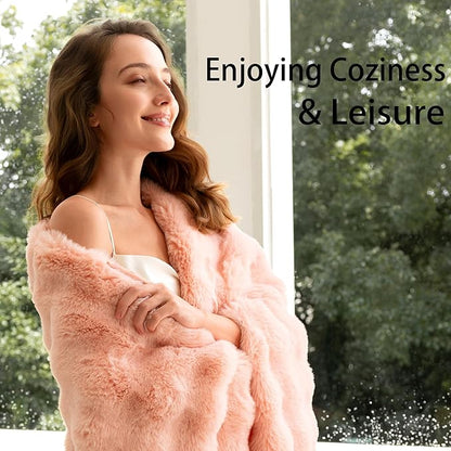 Luxury Faux Fur Throw Blanket 3D Bubble for Couch - Fluffy Blanket Double-Sided Non-Shedding, 50x60 Inches, Fits Bed/Car/Camping/Patio, Gift for Women,Room Decor,Pink