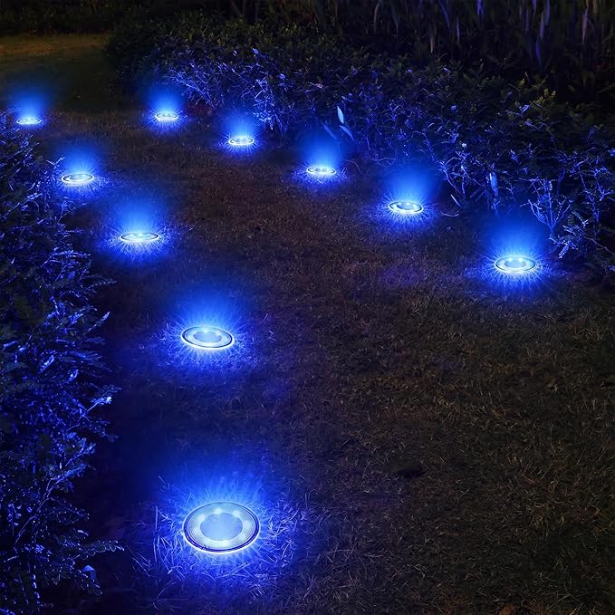 Joomer Solar Ground Lights, 4 Pack 8 LED Solar Lights Outdoor Waterproof IP68 Disc Light Landscape Lighting Garden Light for Patio Pathway Lawn Yard Driveway Walkway(Blue)