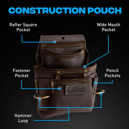 OX Pro Oil‑Tanned Leather Carpenter Tool Belt with Padded Suspenders & Dual Hammer Loops