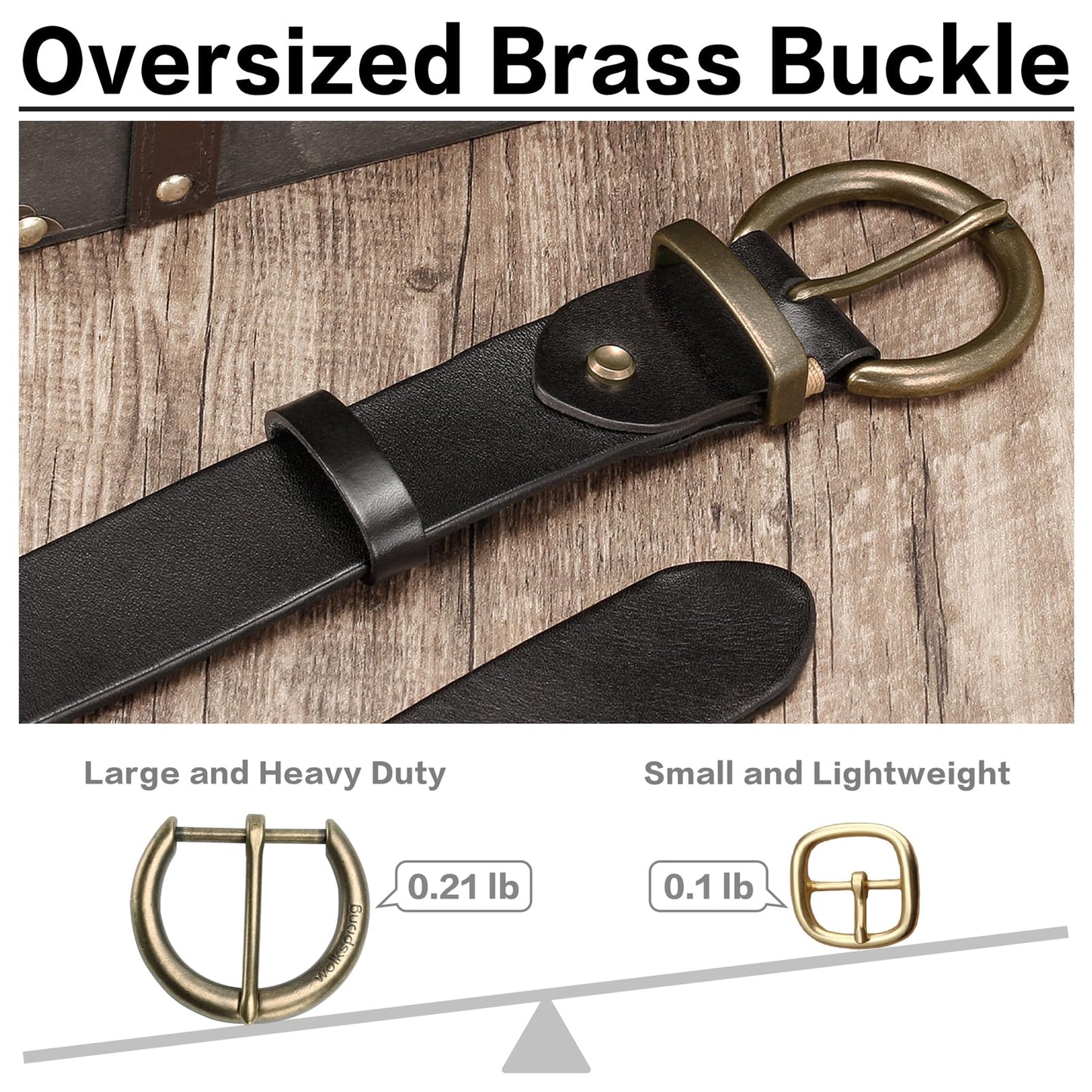 wolksprong Women's 1.5 inch Leather Belt with Large Brass Buckle - Trendy Vintage Style for Jeans and Pants