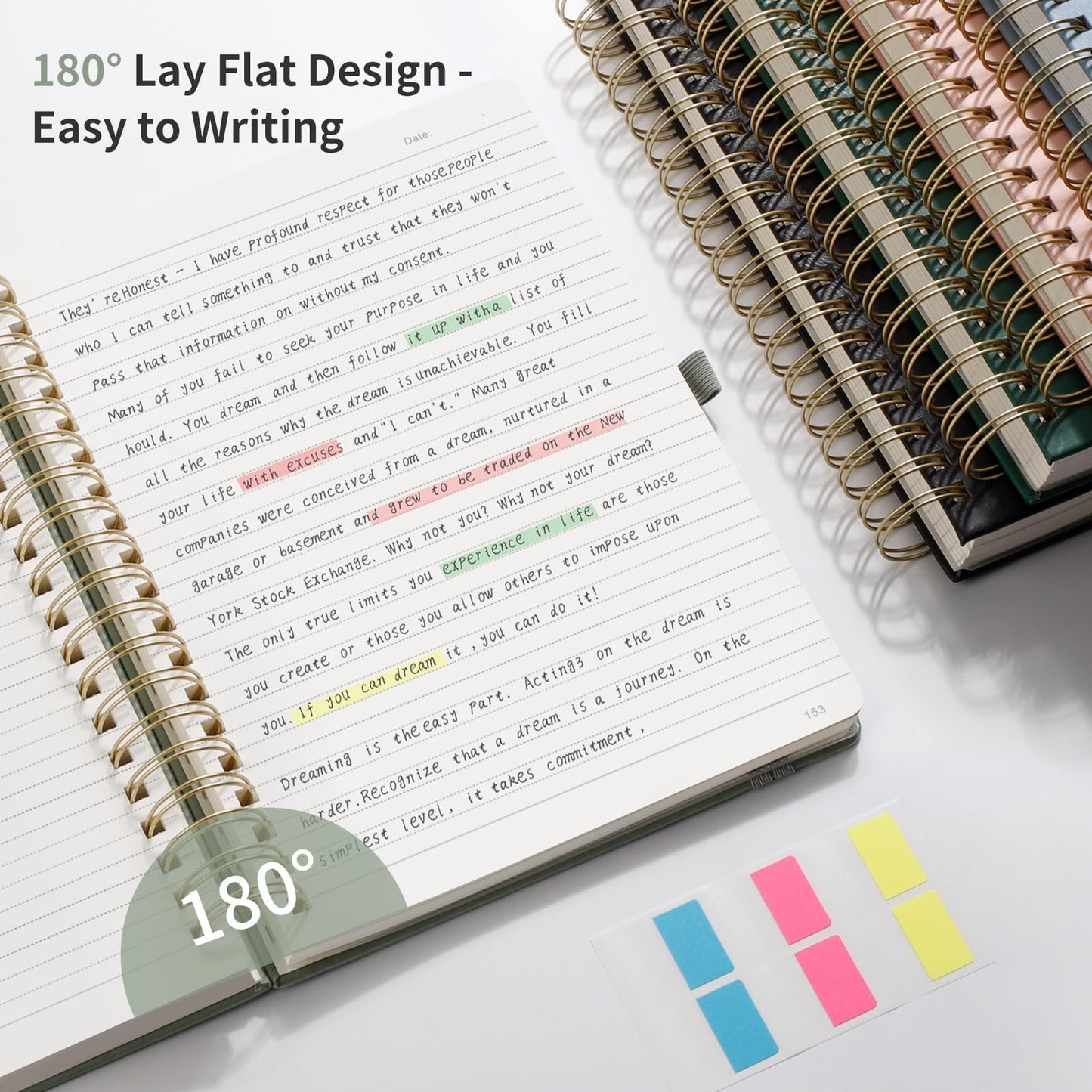 EMSHOI B5 College Ruled Spiral Notebook, Thick 300 Numbered Pages, 100GSM Ink-Proof PU Leather Hardcover Lay-Flat Lined Journal for Work Office School Writing, 7.48"x10.15", Light Green