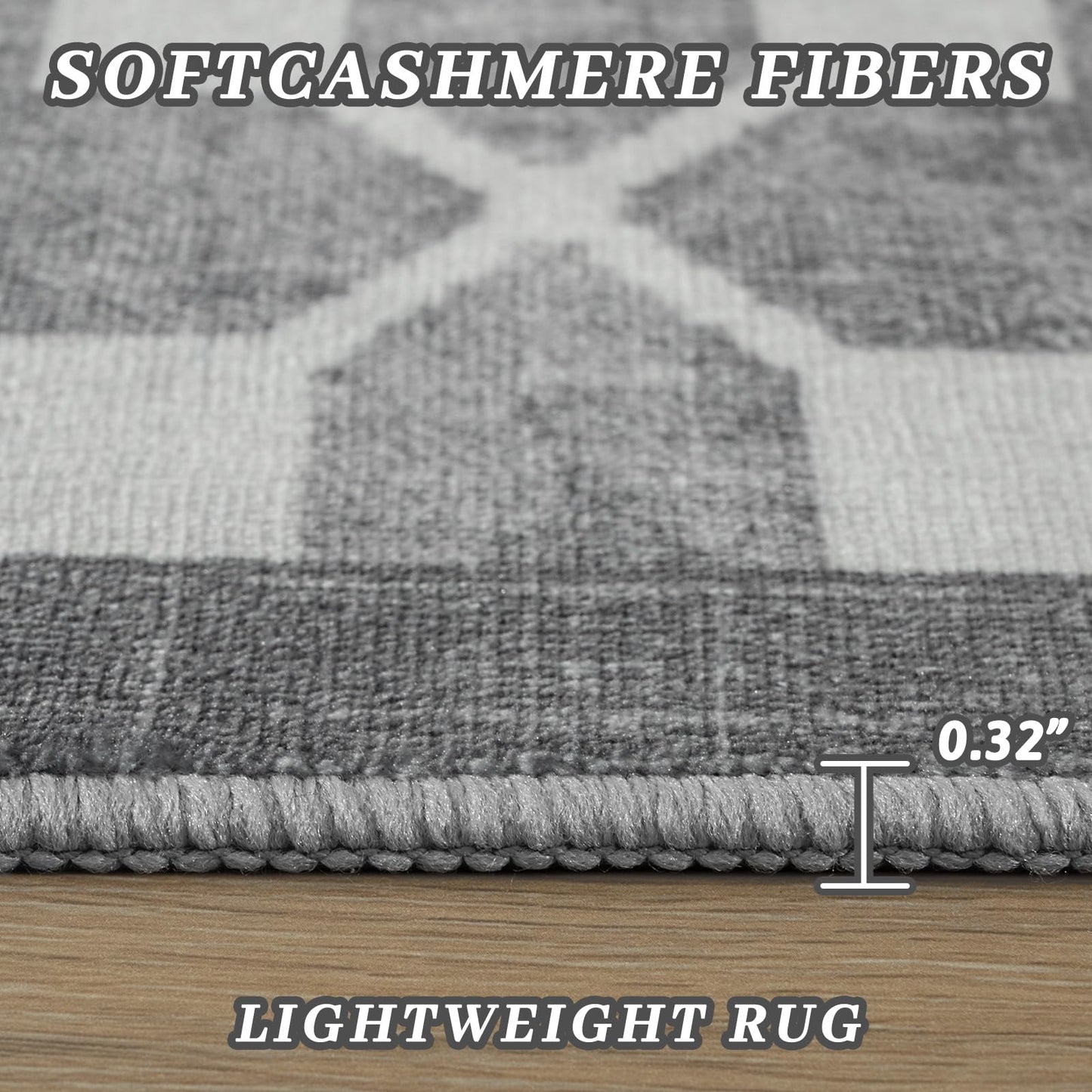 Woottpe 4x6 Area Rugs for Living Room Bedroom, Machine Washable Low Pile Rugs, Non Slip Modern Bordered Print Indoor Carpet for Entryway Office Dining Room Dorm Home Decor,Light Grey