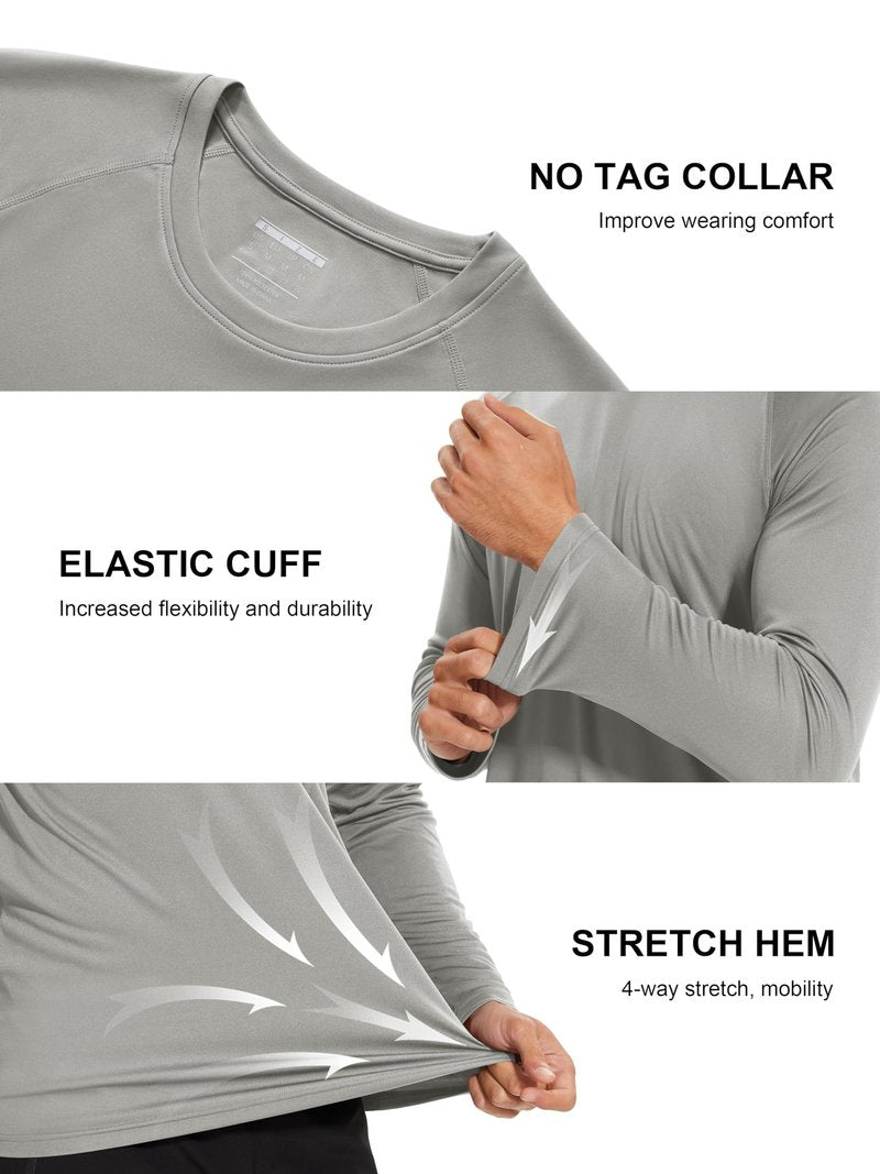 MAGCOMSEN Long Sleeve Shirts for Men Rash Guard Swim UV Sun Running Workout Rashguard Fishing Hiking UPF 50 Shirts Grey