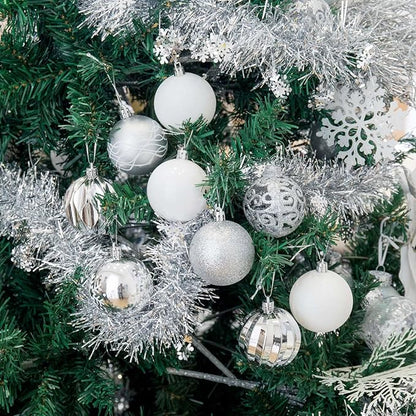 SY CRAFT 86 Pieces of Assorted Shatterproof Christmas Ball Snowflake Ornaments Seasonal Decorative Hanging Ornament Set with Hand-held Gift Package for Xmas Tree Decorations (86PCS, Silver)