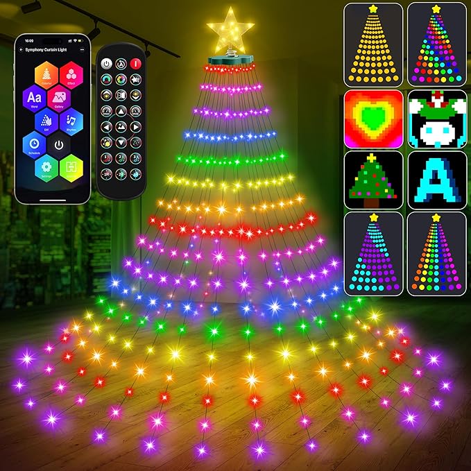Smart Ring Christmas Tree Lights with Star Topper Indoor Outdoor - 7Ft x 20 Lines String 400 Optimum LED Easy App Control Images Color Changing Timer Remote Waterproof for 6 7 7.5 Ft Xmas Trees