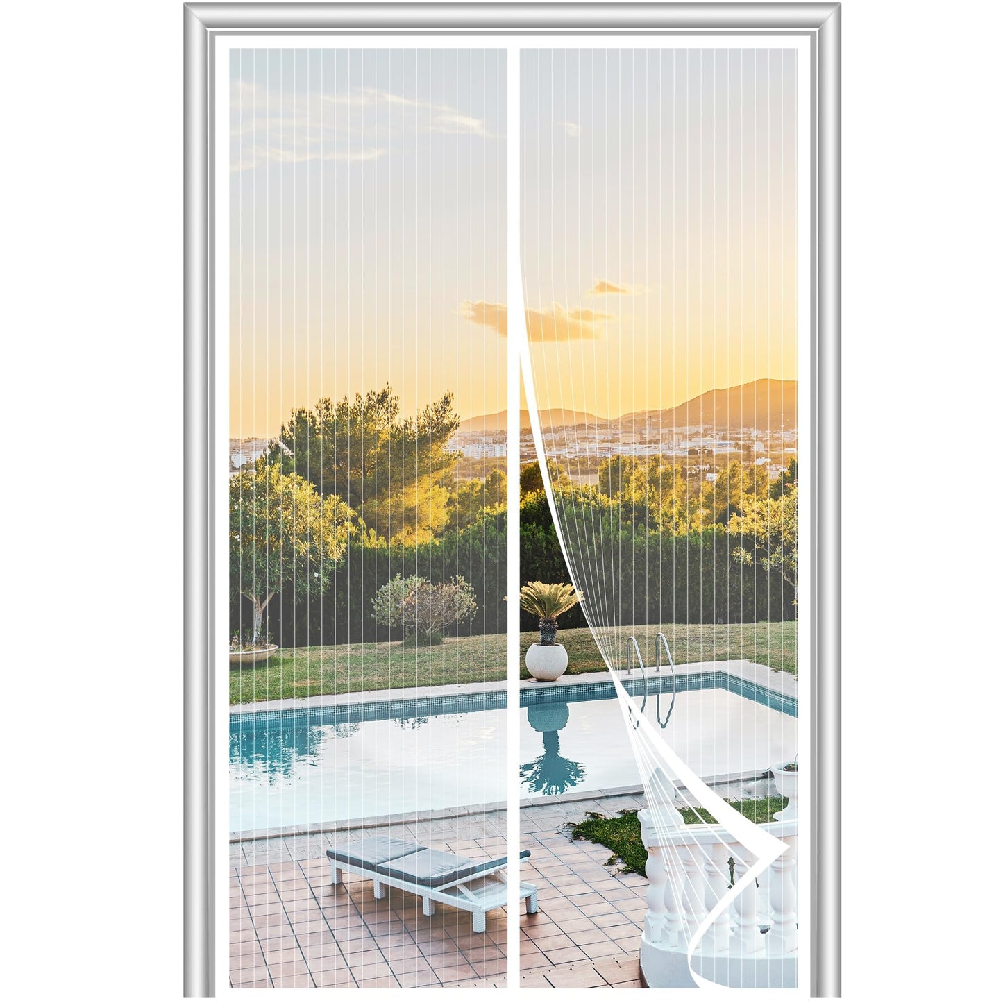 METAONLY Magnetic Screen Door Mesh, Works for Patio, Sliding Door, Keeps Bug Mosquito Out, Fresh Air Flow, Fits 31" x 81" Door - Curtain Size 33" x 83", White