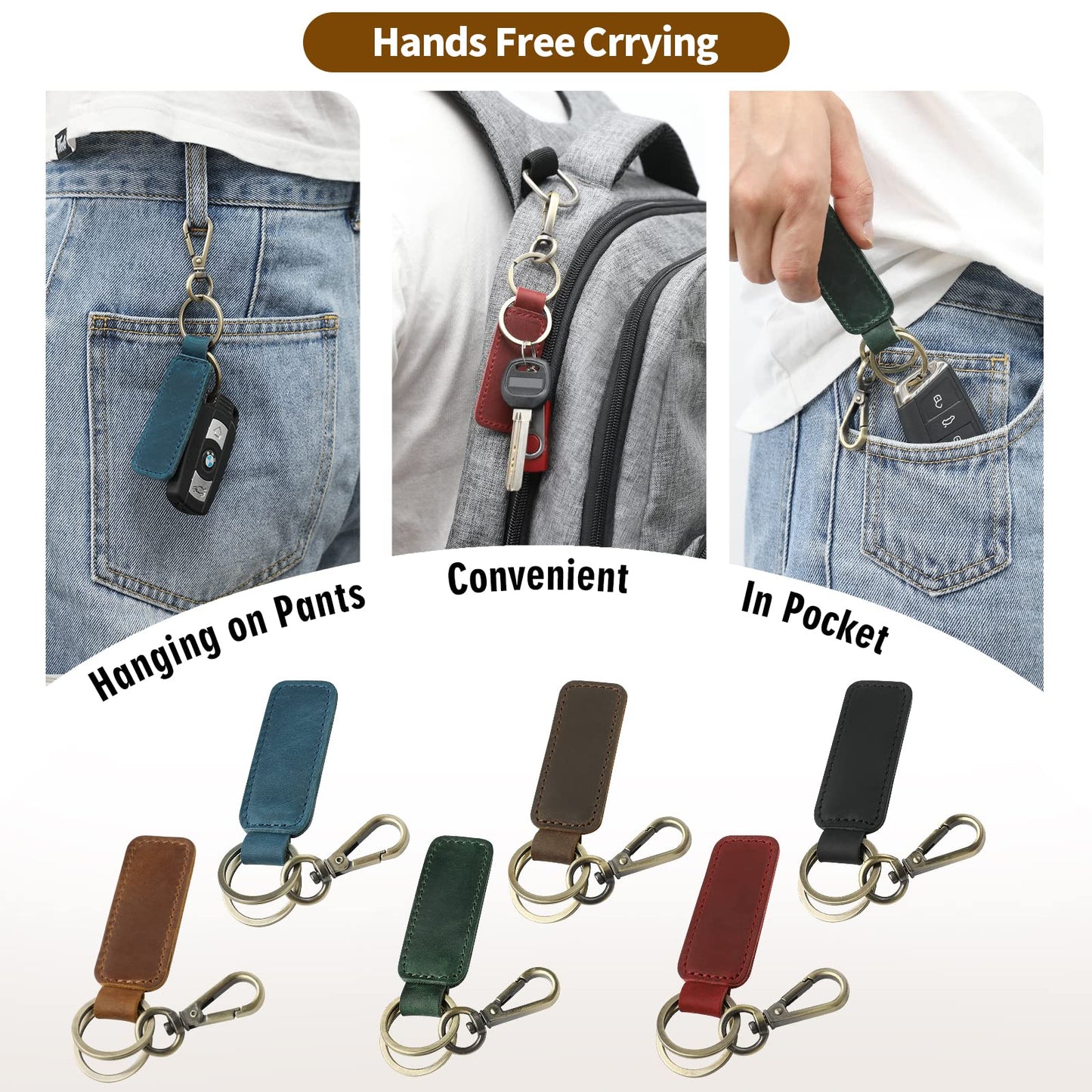 Jack&Chris Genuine Leather Car Keychain, Universal Key Fob Keychain, Leather Key Chain Holder for Men and Women, JC306
