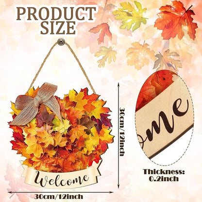 Boao Thanksgiving Welcome Door Sign Maple Leaves Hanging Decor Fall Wooden Sign Autumn Decorations Pumpkin Maple Leaves Wood Hanger for Outdoor Farmhouse Front Porch