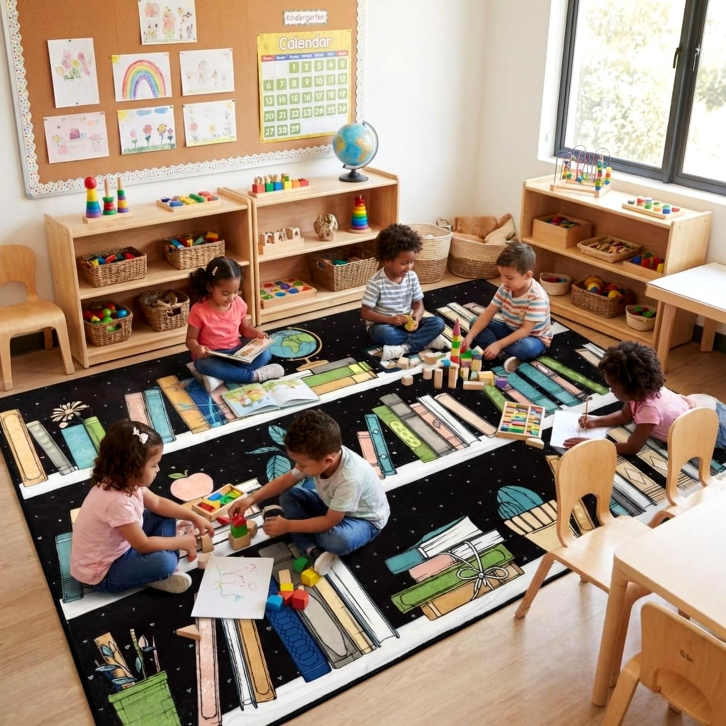Breling 6 x 9 ft Bookshelf Reading Nook Rug Calming Corner Rug, Library Themed Classroom Floor Quote Non-Slip Reading Corner Emotion Soft Fluffy for for Classroom, Preschool, Playroom