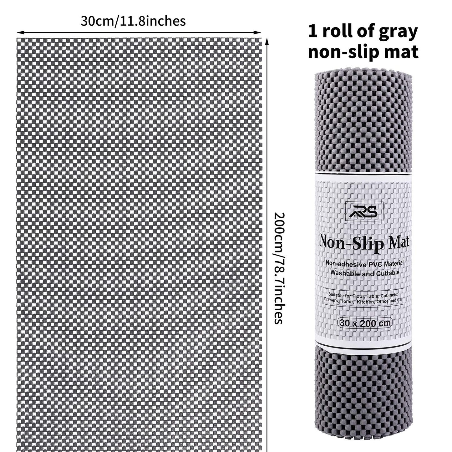 Ruisita Non-Slip Mat Area Rug Pad Anti Slip Gripper Roll Rubber Matting Waterproof Floor Mat PVC Shelf Drawer Liner for Home, Office, Cars, Caravans (Gray, 30 x 200 cm)