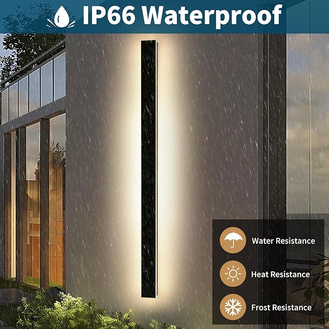 Modern Outdoor Wall Light, 71inch Black Exterior Wall Mount Light Fixtures, 3 Color 3000K/4500K/6000K, IP65 Waterproof, Porch Wall Sconce, Long Linear Outside Lighting for Patio Garage Garden