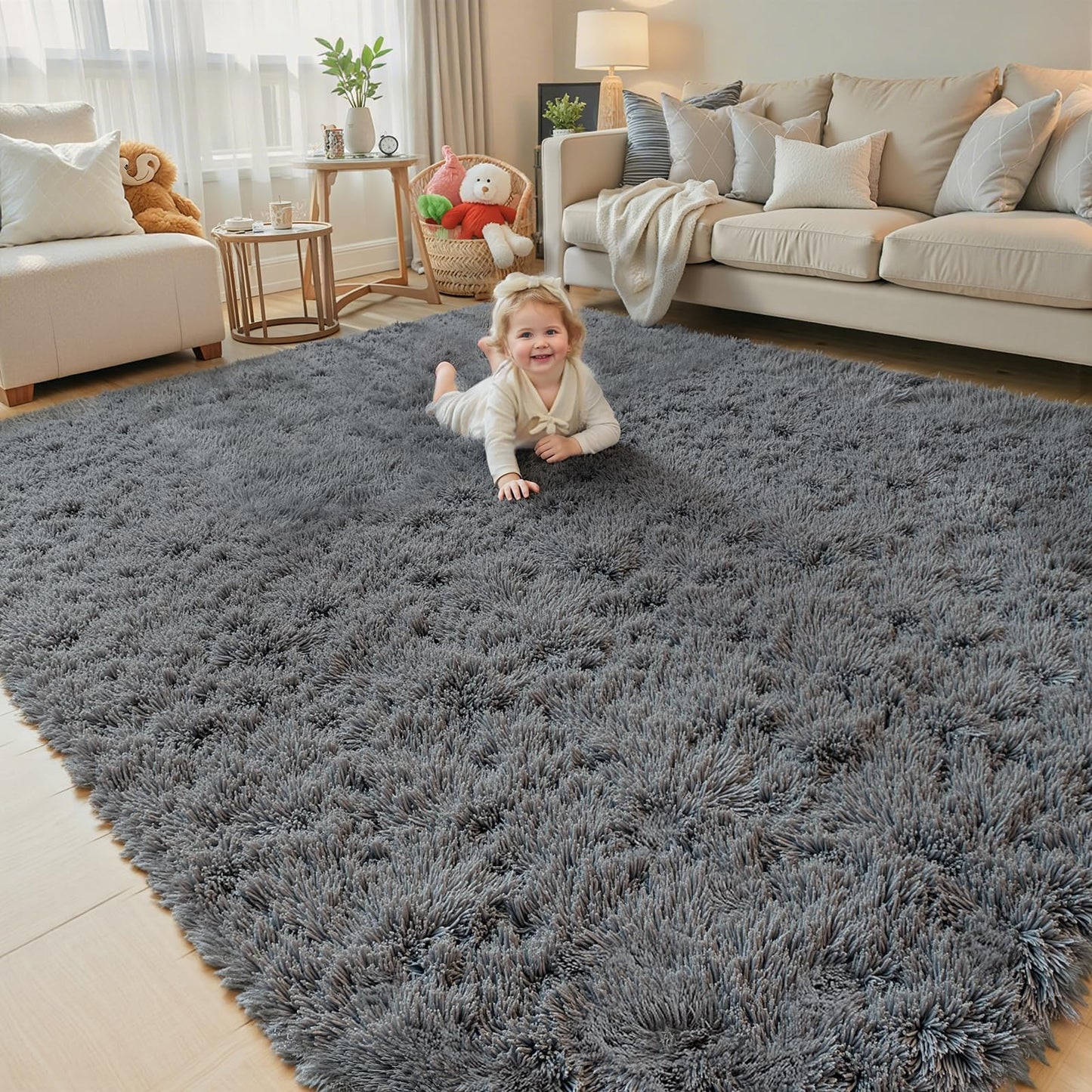 3x5 Rug, Bedside Preppy Dorm Area Rug, College Essentials Small Carpets for Bedroom, Anti Slip Grey Living Room Rugs Home Decor (Dark Grey, 3x5 Feet)