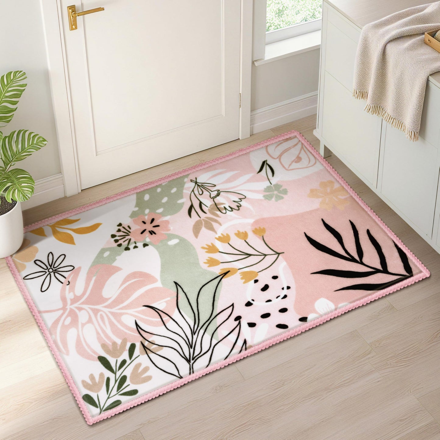 Joiedomi Door Mat Indoor Entrance 2x3 Machine Washable Art Floral Small Rugs for Entryway Non-Slip Rubber Backing Bath Mat Soft Area Rug Stain Resistant Waterproof Carpet for Bathroom Bedroom (Green)