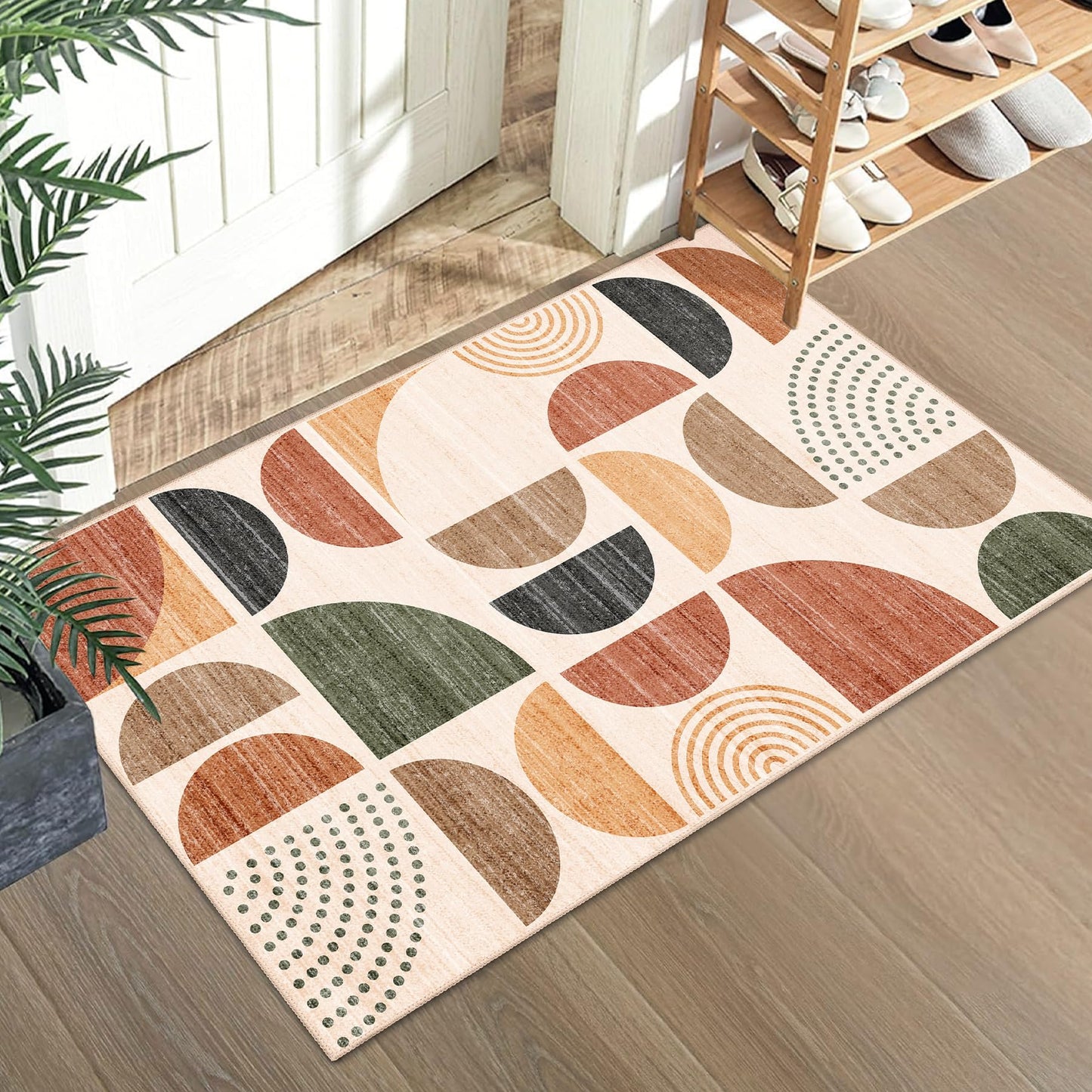 MUJOO Small Rug Washable,Boho 2x3 Area Rugs for Entryway Bathroom Entry Entrance Bedroom Kitchen,Front Door Mat Soft Throw Carpet Non Slip Indoor Modern Abstract Bohemian Terracotta