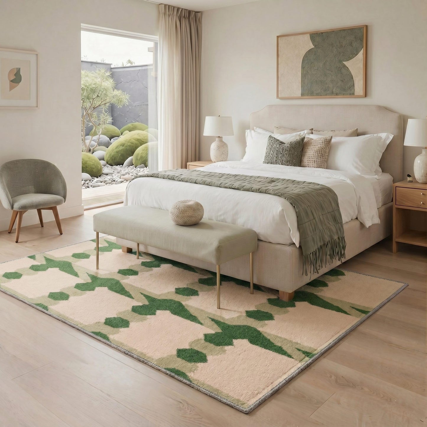 Bavni 8X10 Area Rugs for Living Room, Minimalist Geometric Grid Low Pile Non Slip Machine Washable Stain Resistant Indoor Rug for Bedroom Dining Room Home Office, Sage Beige