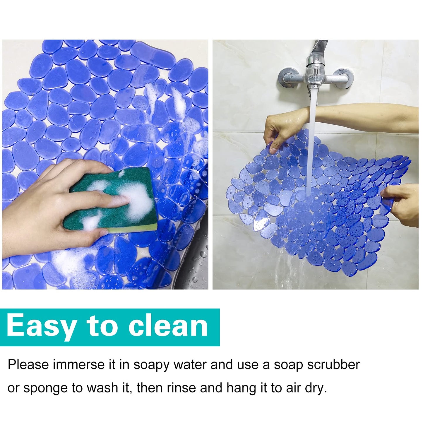 Coopay Sink Mat Pebble Sink Protectors for Kitchen Sink, PVC Eco-friendly Adjustable Stainless steel Porcelain Dish Drying Pad, Protector for Bottom of Kitchen Sink, 15.8 x 11.8 inches (2 Pack, Blue)