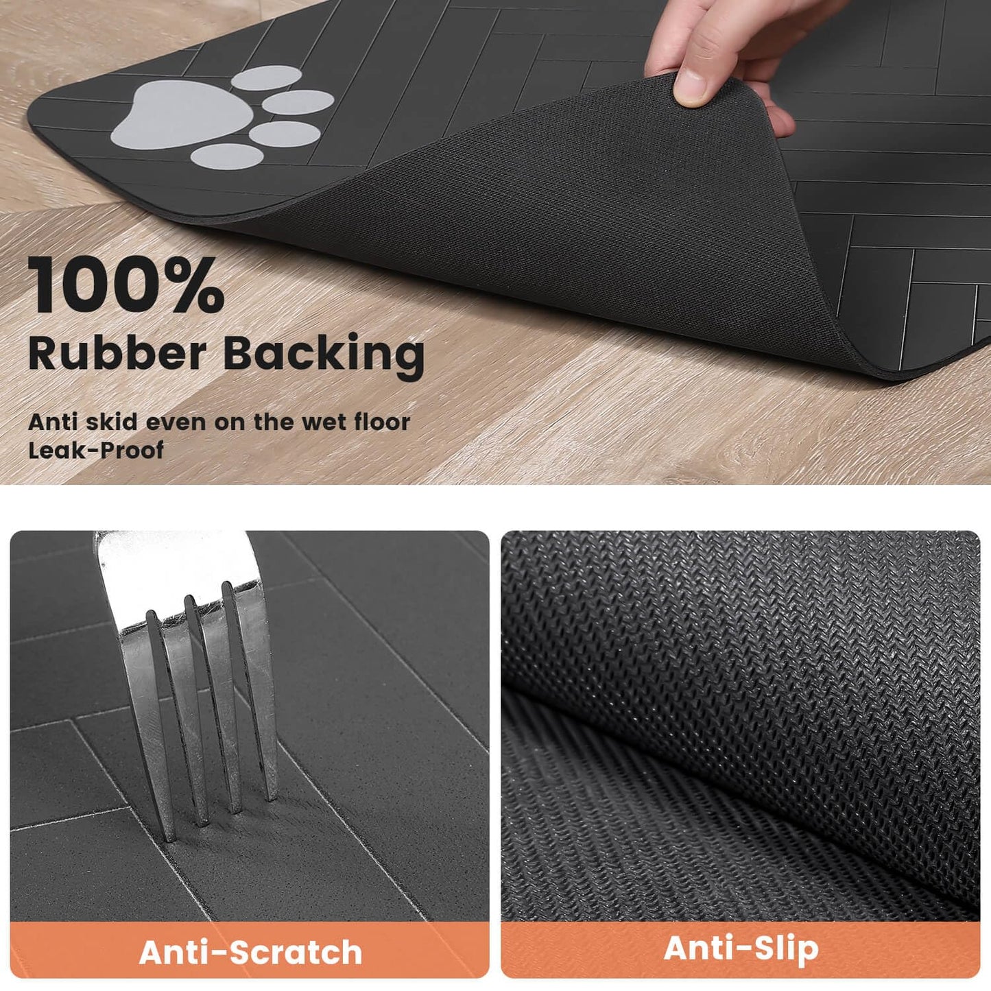 Pet Feeding Mat-Absorbent Pet Placemat for Food and Water Bowl, with Waterproof Rubber Backing, Quick Dry Water Dispenser Mat for Dog and Cat (20"x12", Striped Dark Gray)