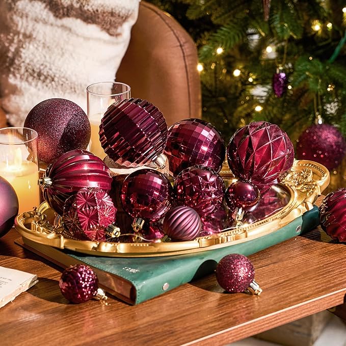 JORNOY Christmas Tree Ornaments Set, 47 Pack Assorted Shatterproof Hanging Balls Decorations, Plastic Bulbs Bulk with Lanyard for Home Holiday Party Decor, 3-Sizes (Jewel Tone)