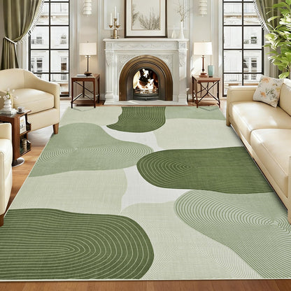 Yinhua Abstract Area Rug 5x7, Green Living Room Rug Washable Modern Rugs Non Slip, Soft Area Rugs Low Pile, Faux Wool Carpet for Bedroom, Dining Room, Green