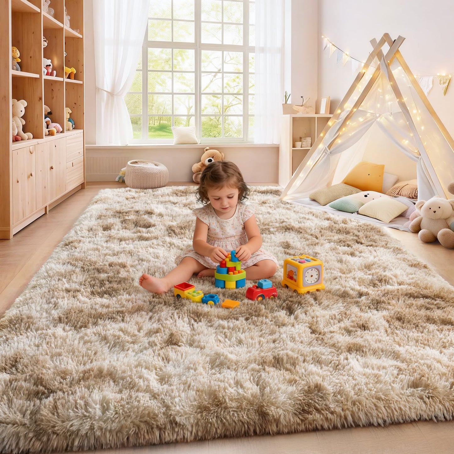 Upgrade Non-Slip Plush Rugs for Living Room, Soft Shaggy Carpets for Living Room, Fuzzy Rugs for Kids' Room, Perfect Decor for Modern Home Tie Dye Camel 6x9 Feet