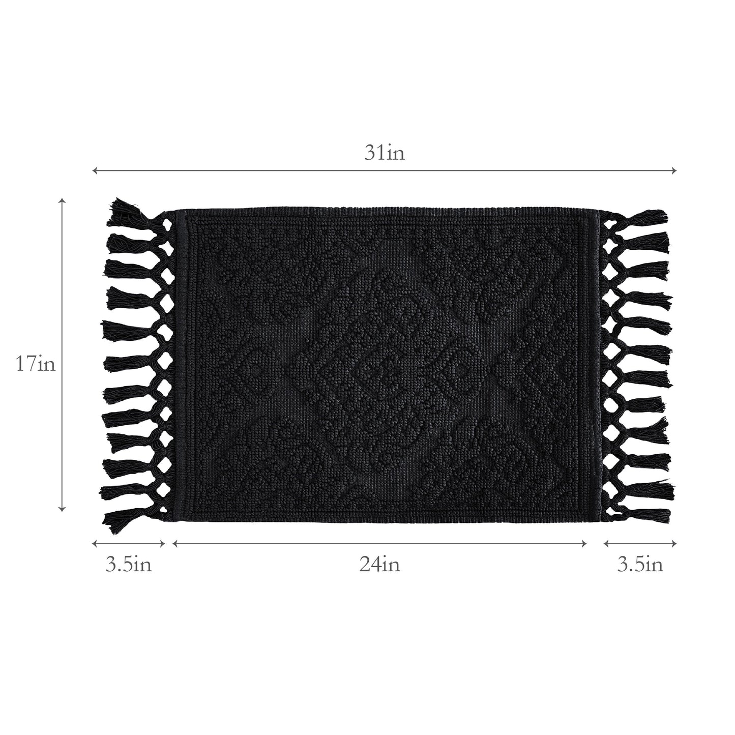 Jean Pierre - Ricardo Bath Mat, Woven Fringe Bathroom Rugs, 100% Cotton, Premium Bathroom Decor - Measures 17" x 31" - Black