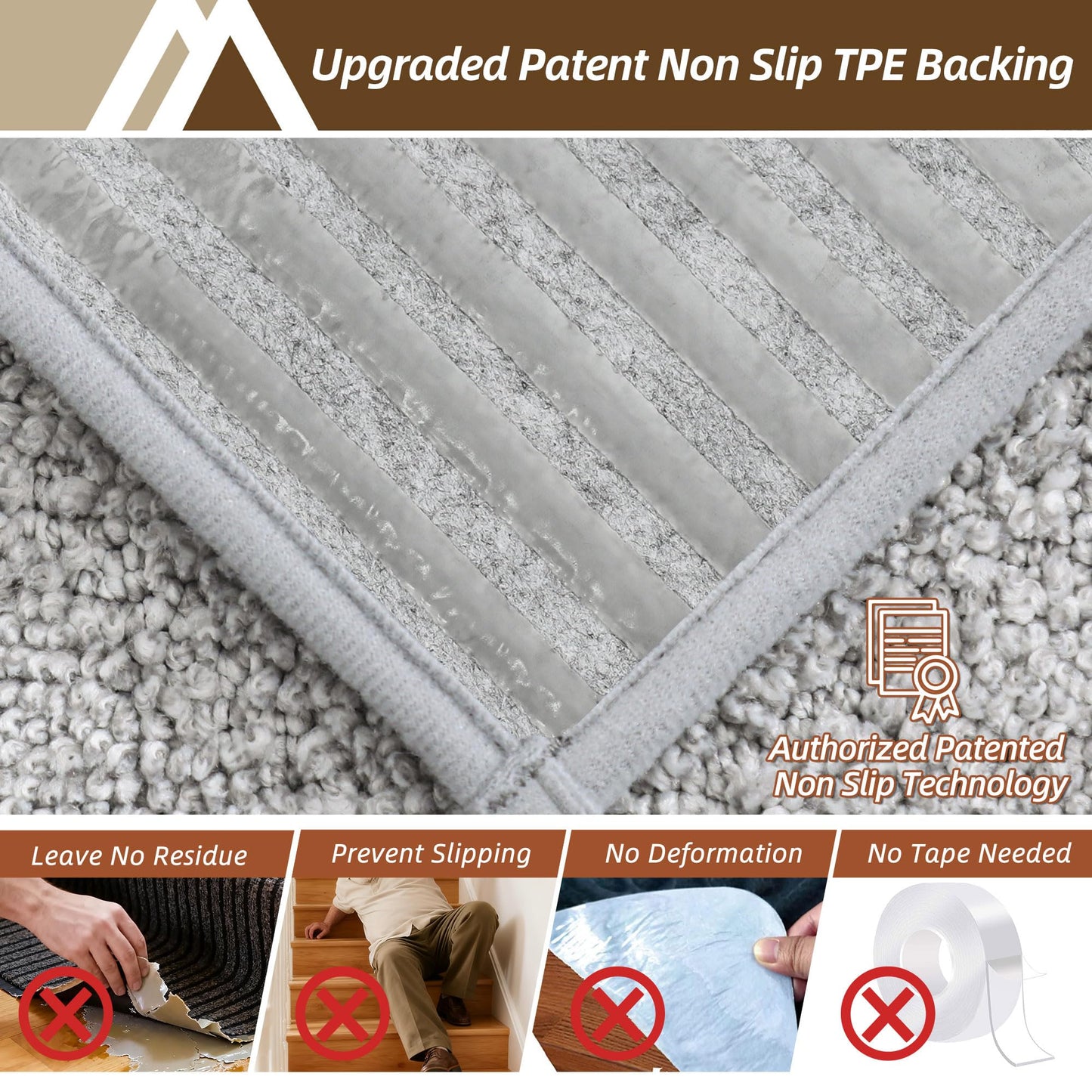 COSY HOMEER Edging Stair Treads Non-Slip Corner Indoor Stair Runners for Wooden Steps,Landing Slip Resistant Stair Rugs Mat for Kids and Dogs,100% Polyester TPE Backing,Grey,30x30 inch