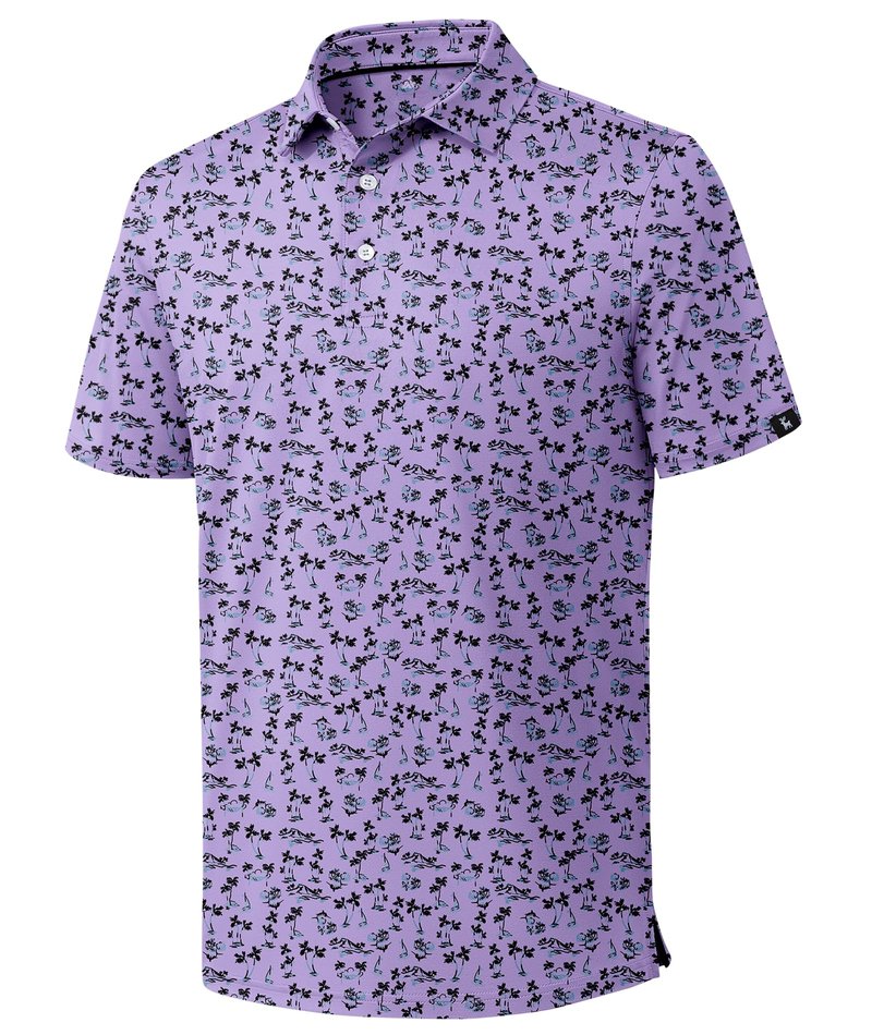 ZITY Mens Print Polo Shirts Short Sleeve Moisture Wicking Shirts for Men Golf Tennis Daily Casual Collared T-Shirt Purple Large