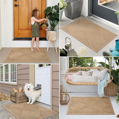 PLEASOR Front Door Mat Outside Entrance, Absorbent and Dirt Resistant Welcome Mat Indoor Outdoor, Non-Slip Backing Entry Mat, Fade Resistant, Easy Clean Low Profile Doormat for Entryway, 29x17, Beige