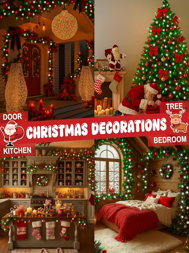 Upgraded 250 LED C6 Connectable Christmas String Light Red Green and White, 82FT Waterproof Christmas Twinkle Light Outdoor, Plug in Fairy Lights Indoor with 13 Modes & Timer for Christmas Decoration