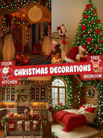 Upgraded 250 LED C6 Connectable Christmas String Light Red Green and White, 82FT Waterproof Christmas Twinkle Light Outdoor, Plug in Fairy Lights Indoor with 13 Modes & Timer for Christmas Decoration