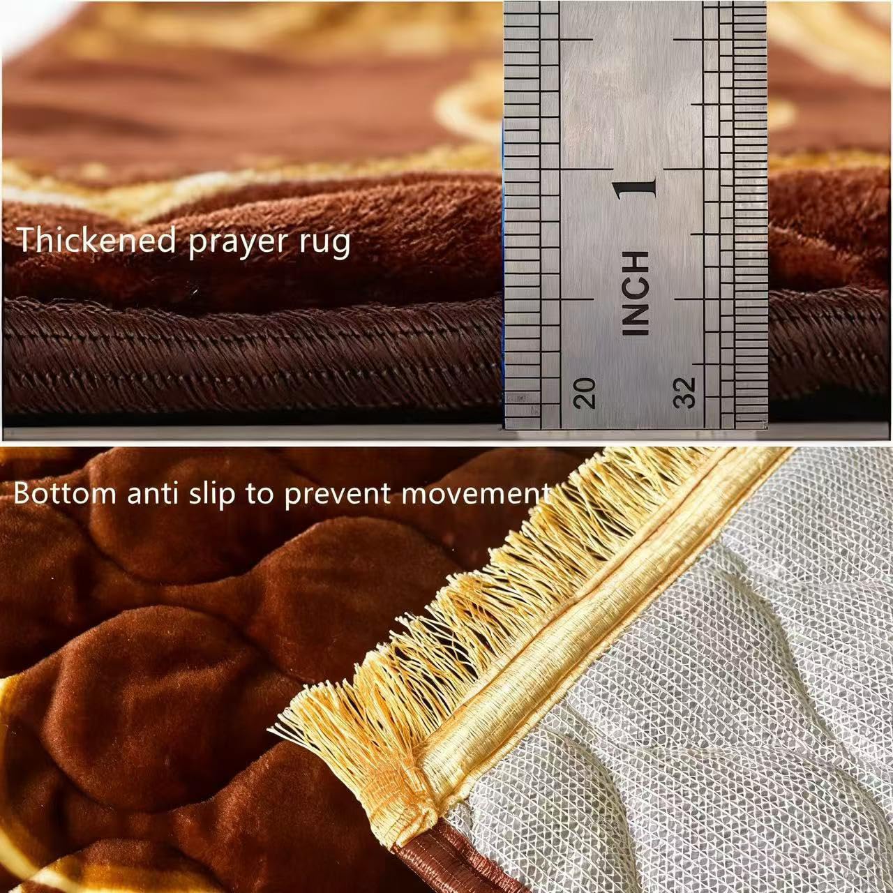 JE JOUE Prayer Rug Muslim Mat Islamic Soft Large Prayer Matt Islam, Padded Islamic Prayer Mat Thick for Men and Women, Janamaz, Sajadah （Brown）