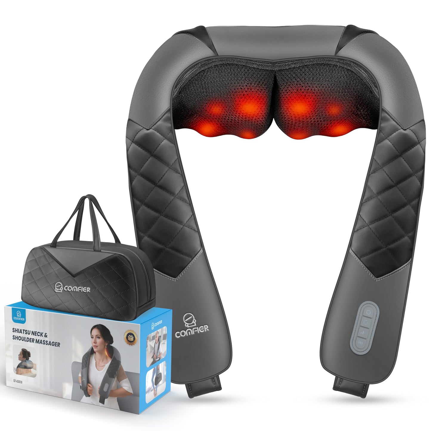 COMFIER Shiatsu Neck and Shoulder Massager,Gifts for Mom Dad,Deep Kneading Massage Pillow with Heat, Back Massager, Pillow Massage, Black