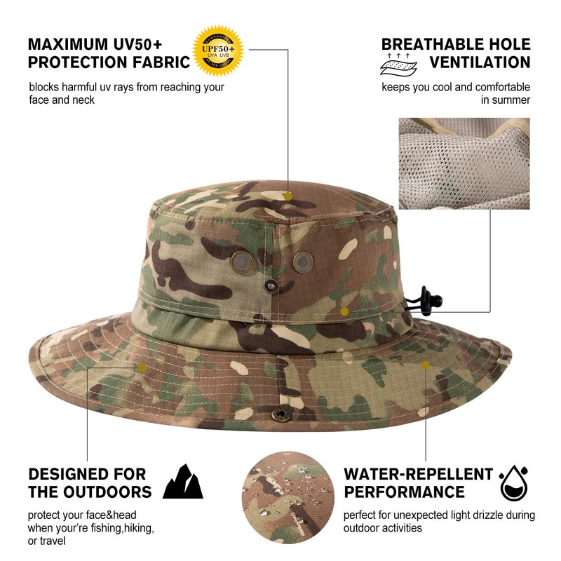 Comhats UPF 50 Sun Hats for Men Wide Brim Summer Safari Fishing Hiking Boonie Waterproof Camo Army Green X-Large XX-Large XL XXL Oversized