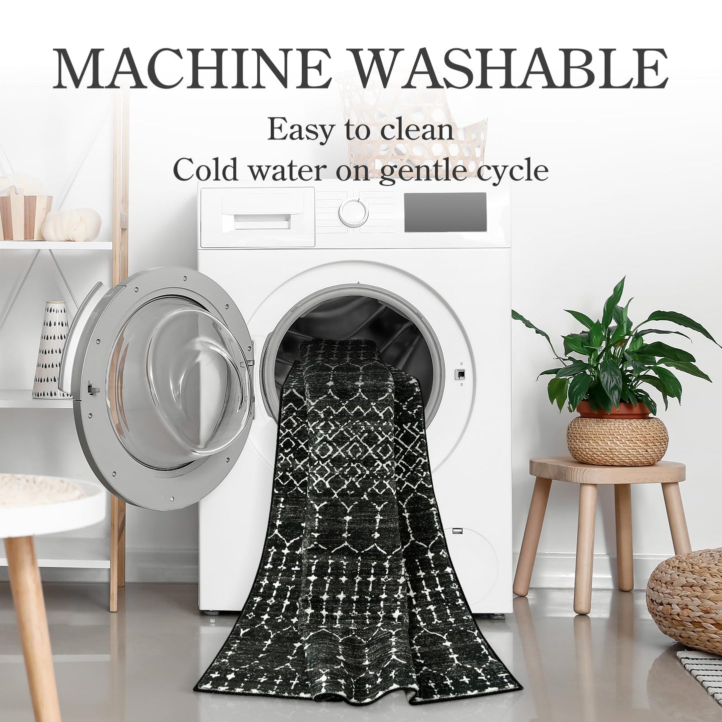 Lahome Moroccan 2x6 Black Runner Rug Non-Slip, Kitchen Rug Runner Washable Non-Skid Hallway, Geometric Print Distressed Carpet for Entryway Laundry Hana