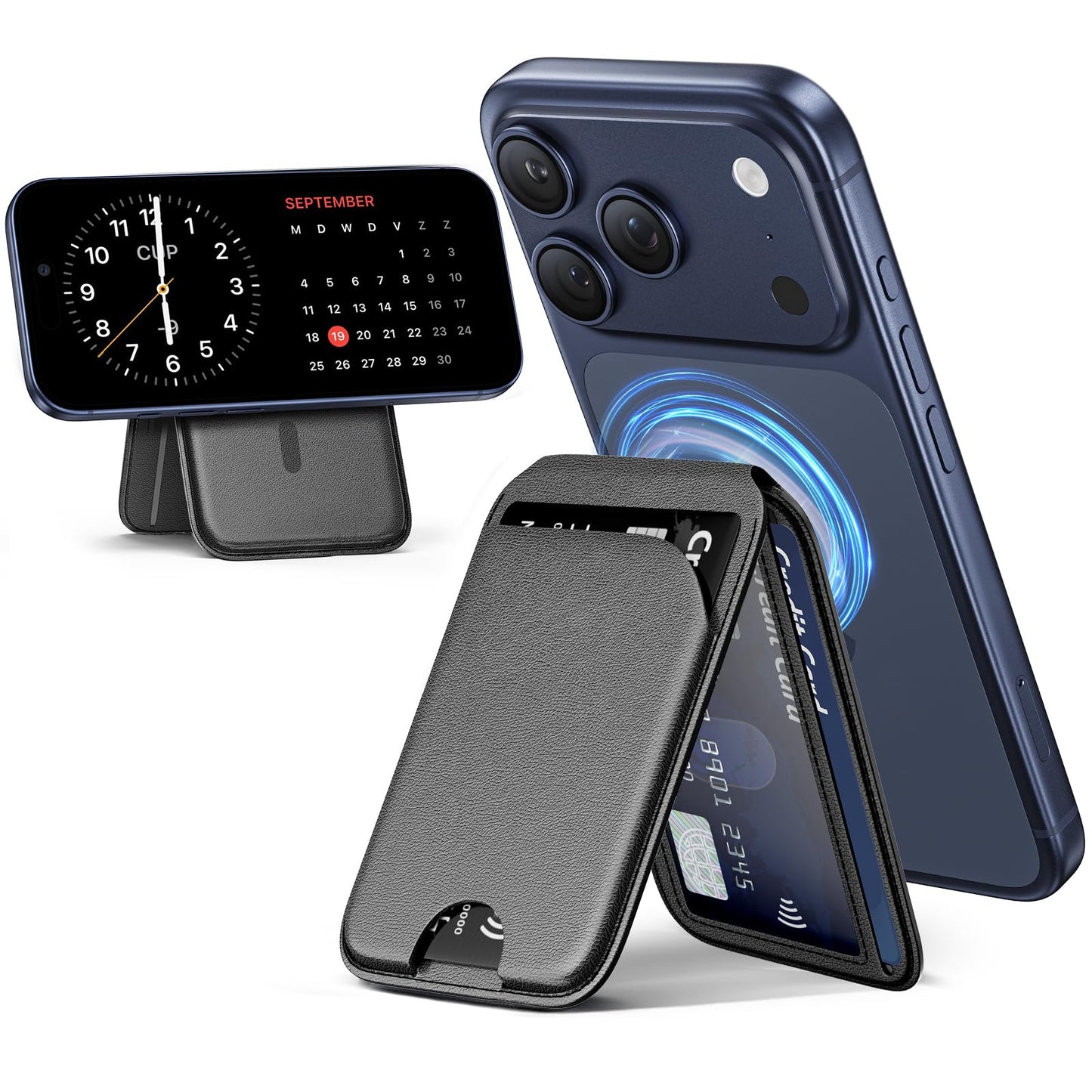 QYQBOON Mag-Safe Wallet Magnetic Wallet for Phone Lightweight Magnetic Phone Pouch Stand Adjustable Leather Mag-Safe Card Holder for iPhone 17/16/15/14/13/12 Series, Not for iPhone 13/12 Mini (Black)