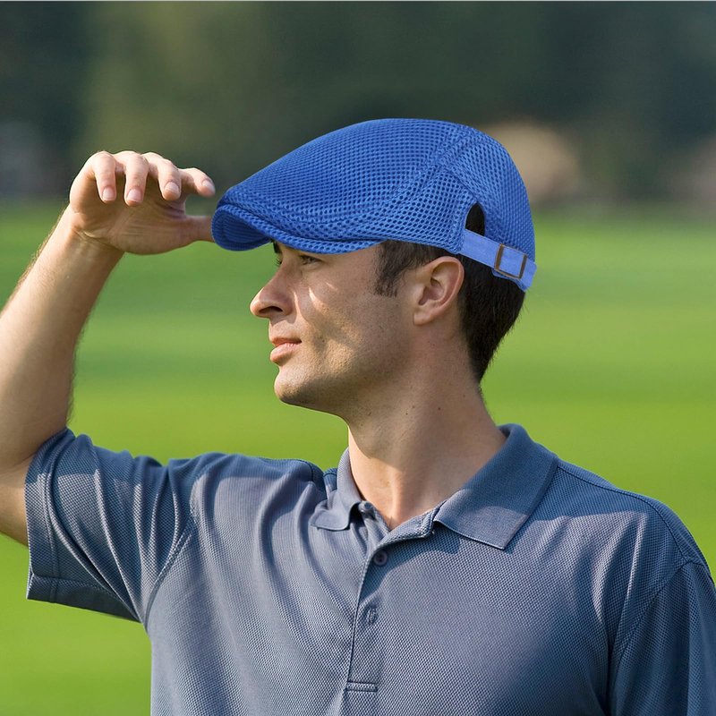 meioro Mens Breathable Mesh Summer Hat Adjustable Flat Cap Newsboy Beret Ivy Cap Irish Cabbie Fishing Hats（Royal Blue）