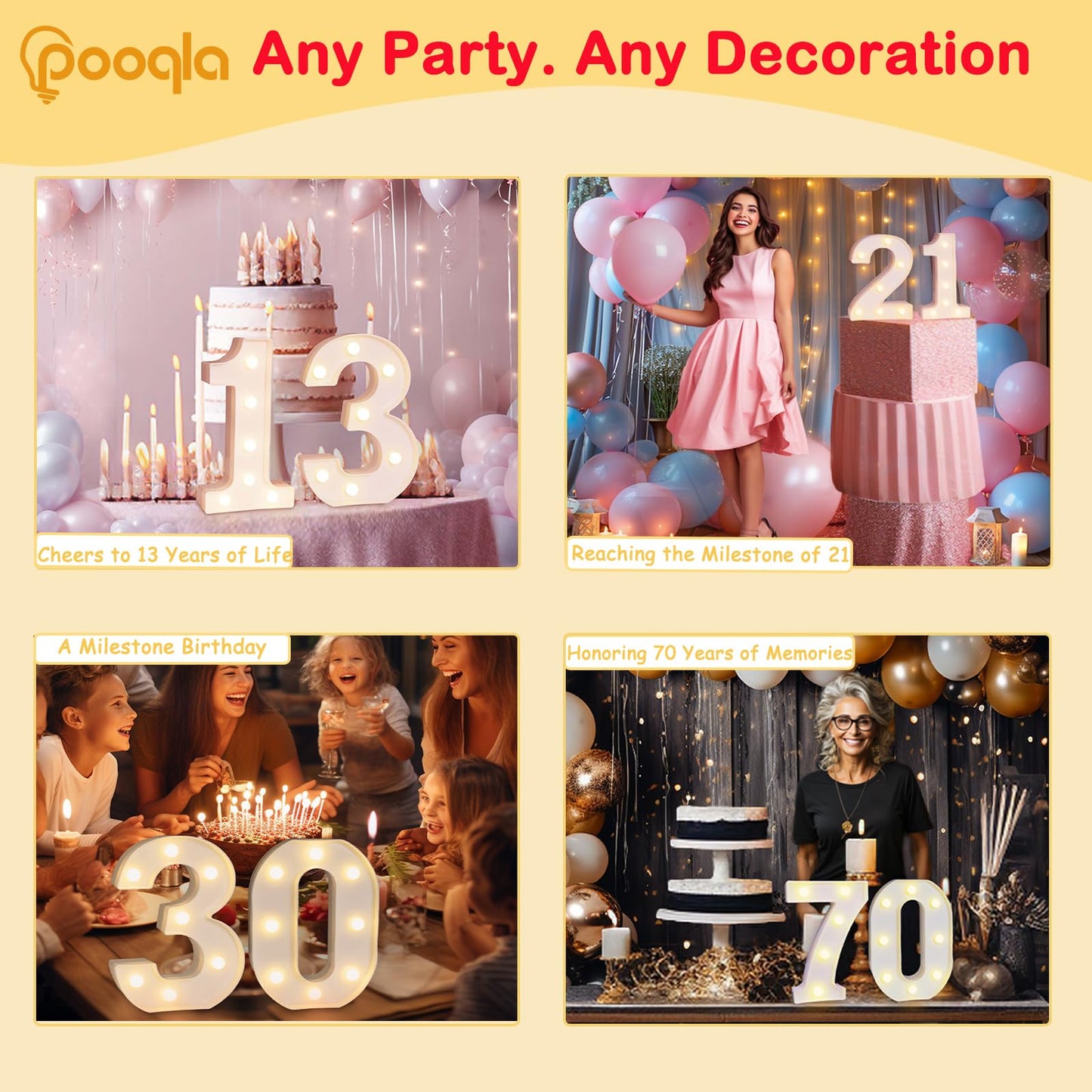 Pooqla Decorative LED Light Up Number Letters, White Plastic Marquee Number Lights Sign for Wedding Decor, Battery Operated (17)