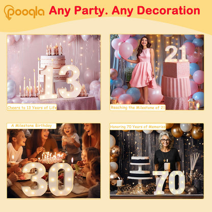 Pooqla Decorative LED Light Up Number Letters, White Plastic Marquee Number Lights Sign for Wedding Decor, Battery Operated (17)