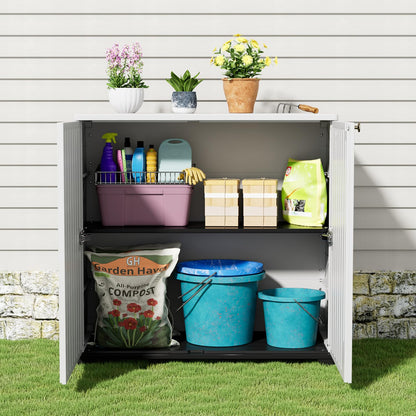 KINYING Outdoor Storage Cabinet Waterproof, 60 Gallon Resin Outdoor Storage Shed for Patio/Garden/Backyard, Outdoor Storage Box for Cushions,Garden Tools and Pool Supplies(White with 1 Shelving)