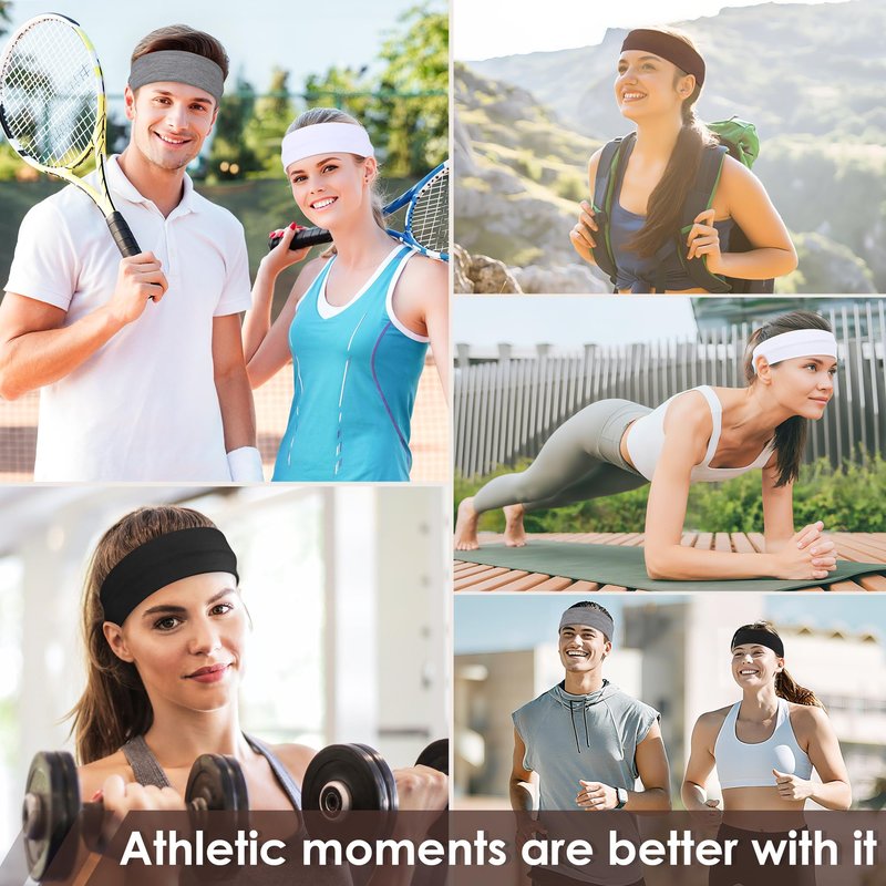 Ztomine Headbands for Women, 8pcs Stretchy Non Slip Soft Cotton Cloth Hair Bands for Sports, Workout, Yoga and Running