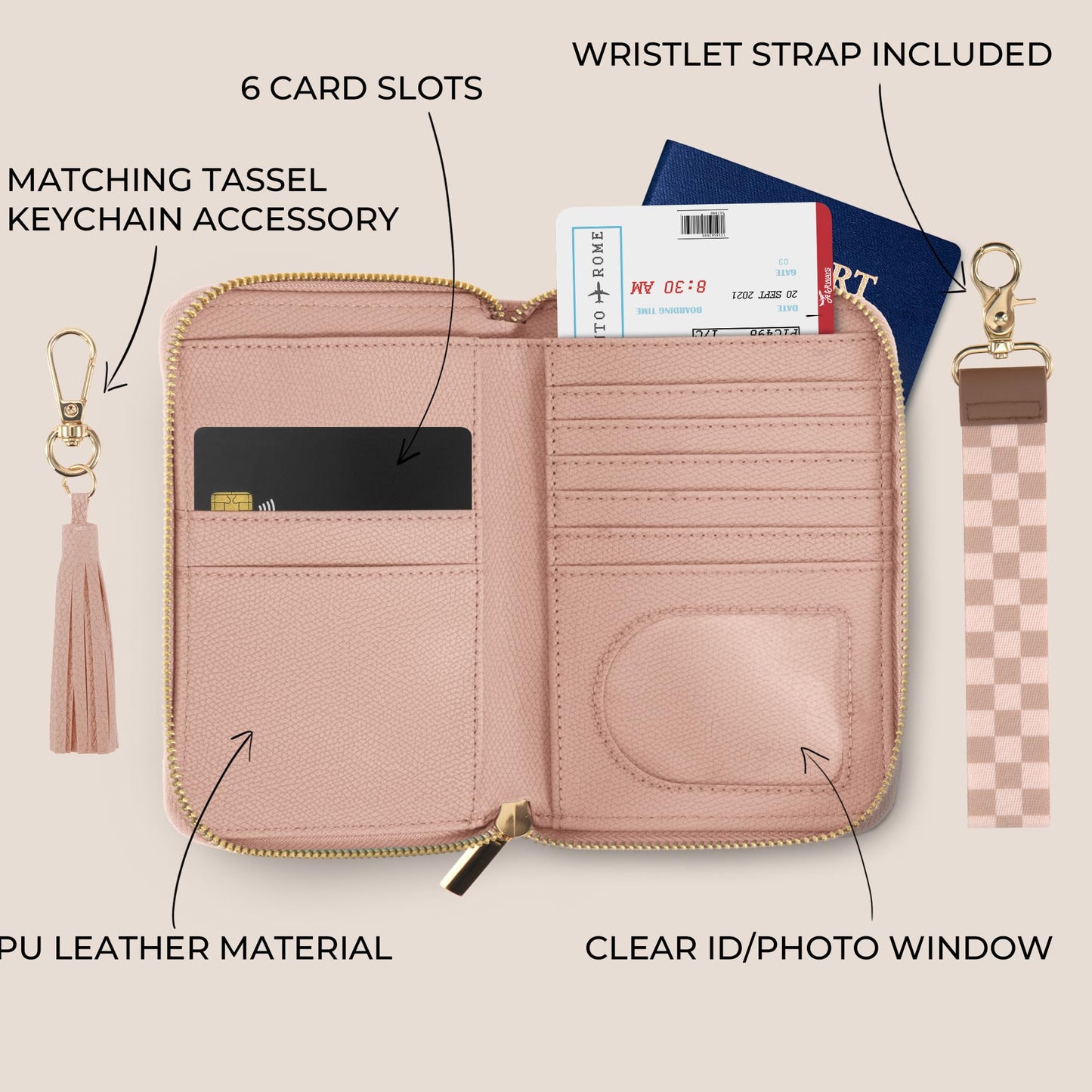 Beautiful Passport Holder for Travel with Wristlet Strap - All-in-One Wallet for Women with Card Slots and Tassel Keychain - Perfect RFID Blocking Case to Keep Your Travel Documents Organized & Safe