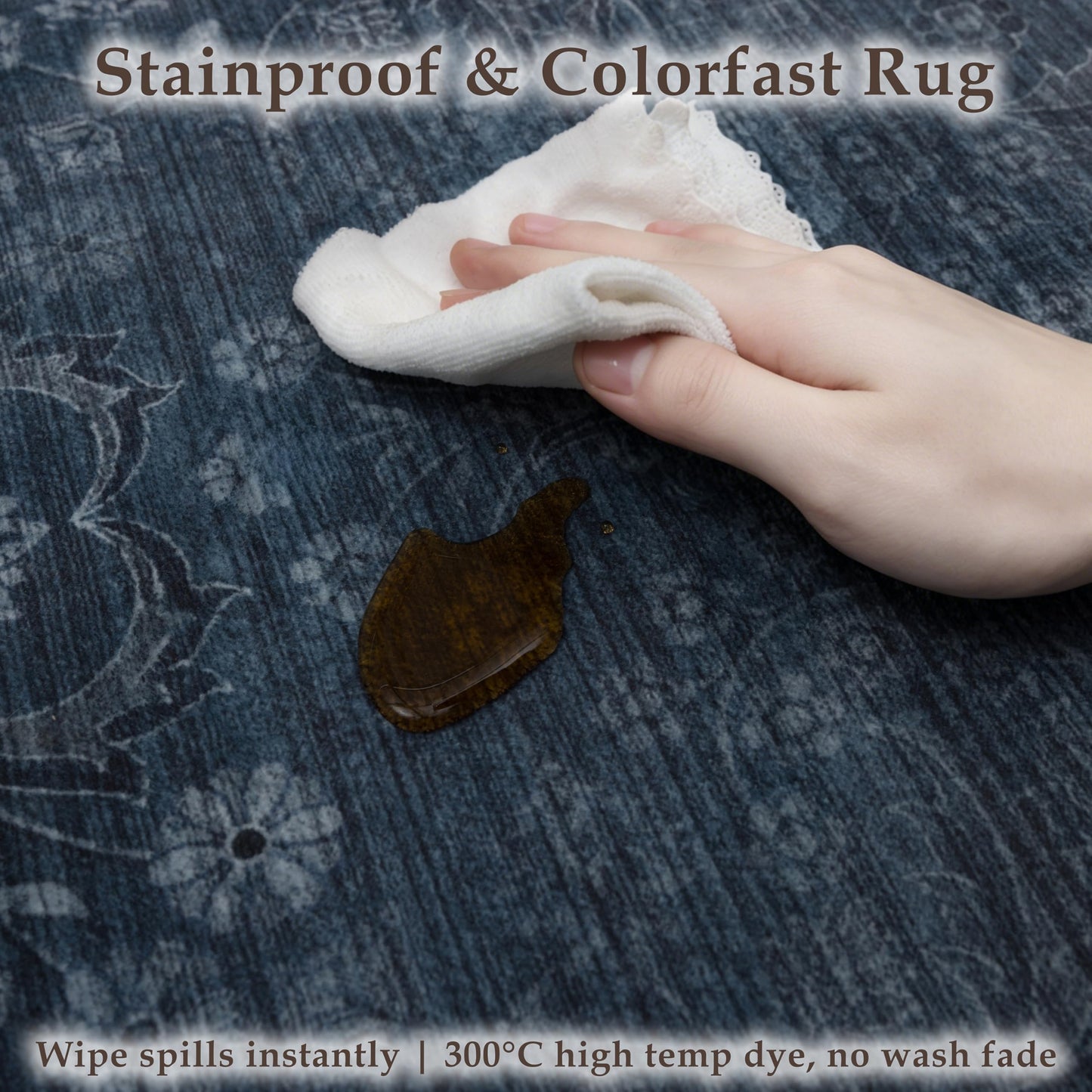 Ruaruarug Area Rug 8'×10', Non Slip Machine Washable Ultra Soft Stain & Fade Resistant, Pet & Kids Friendly, for Living Room/Bedroom/Kitchen/Classroom, Dark Blue