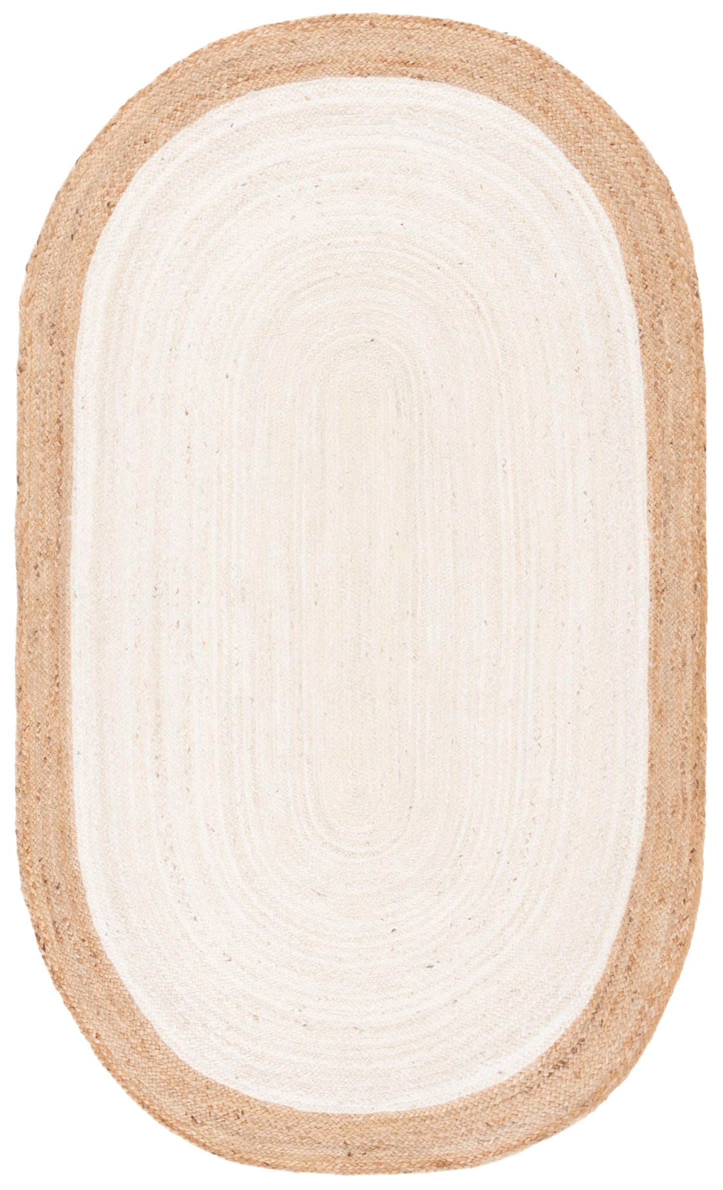 SAFAVIEH Area Rug 3x5 Oval - Natural Fiber Collection - Ivory & Natural Brown, Handmade Jute, Braided Border Design (NF801M)