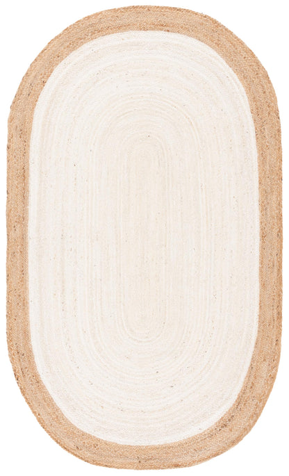 SAFAVIEH Area Rug 3x5 Oval - Natural Fiber Collection - Ivory & Natural Brown, Handmade Jute, Braided Border Design (NF801M)