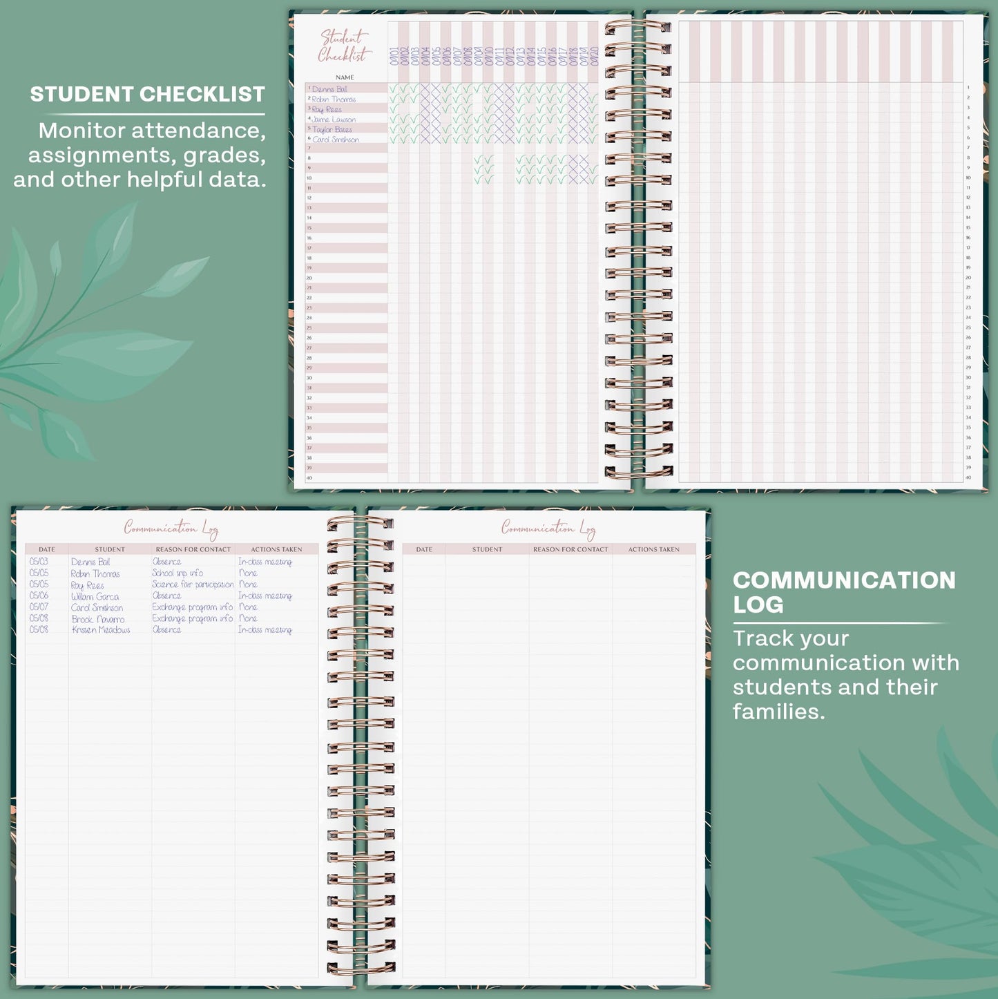 PLANBERRY Teacher Planner – Undated School Year Plan Book for Teachers with Calendars & Lesson Plans – Planner for Classroom Organization & Homeschool – 8”x10.5” Hardcover (Green Pastures)