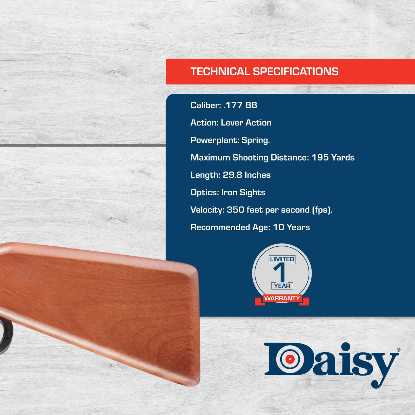 Daisy Youth Model 105 Buck Lever-Action BB Air Rifle - .177 Caliber - 350 FPS - Brown and Black